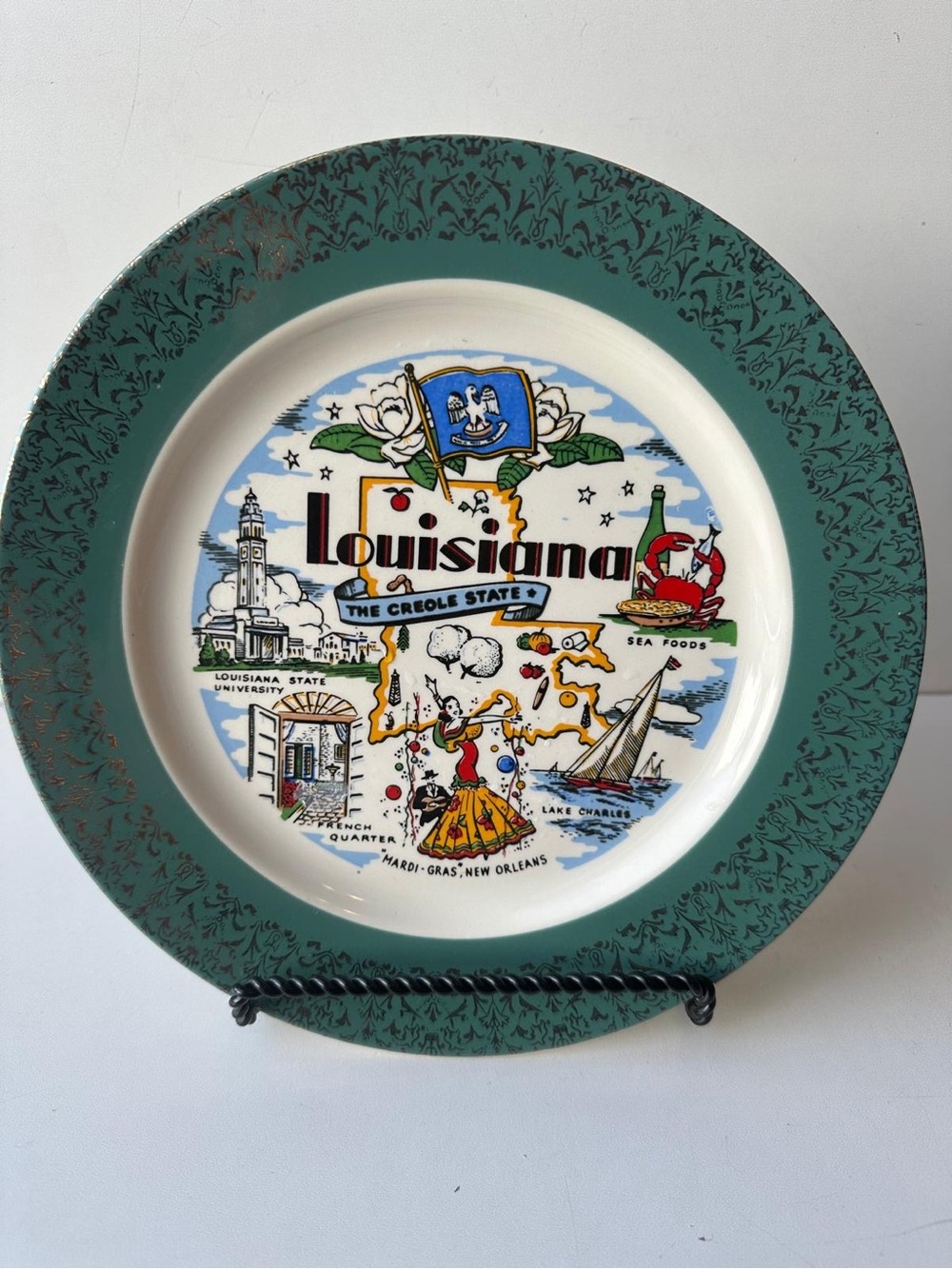 Vintage Louisiana Souvenir Plate Mardi Gras French Quarter Creole State Decor￼